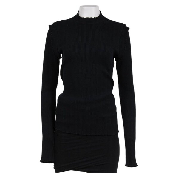 Current/Elliott Womens Ribbed Sweater Medium Navy Black Cotton Long Sleeve - Picture 1 of 12